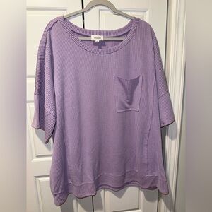 Purple Ribbed Short Sleeve Top 3XL